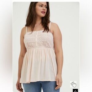 NWOT TORRID Light Pink Gauze n Crochet Button Babydoll Cami